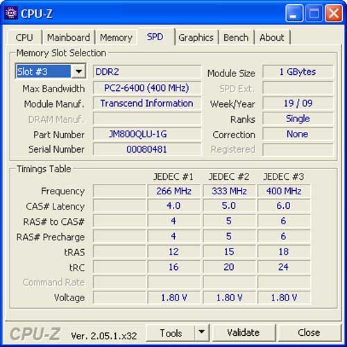   Transcend 1  DDR2 800 DIMM, PC2-6400 (400 MHz)