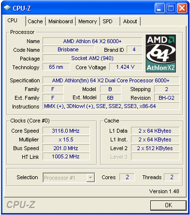  Athlon 64 X2 6000+  CPU-Z