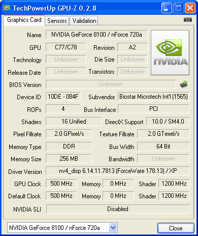 GPU-Z GeForce 8100 / nForce 720a 