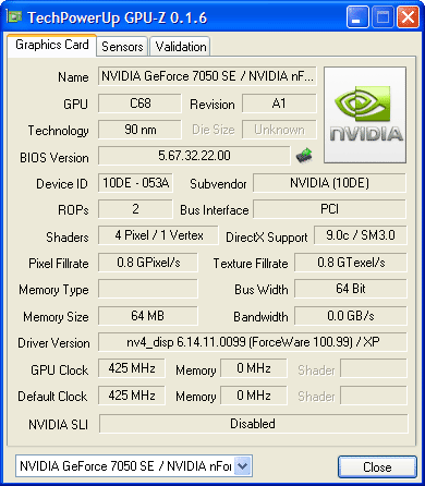 TechPowerUp GPU-Z 0.1.6 Colorful C.N7050PV Ver1.4