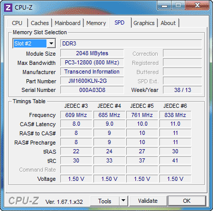   Transcend JM1600KLN-2G DDR3 1600 MHz