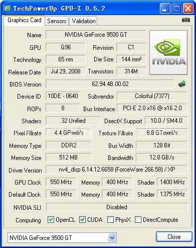 GeForce 9500GT    GPU-Z