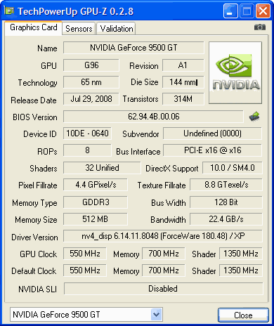 G96 - features Forsa GF 9500GT