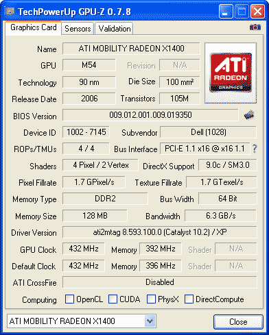 ATI Mobility Radeon X1400     GPU-Z