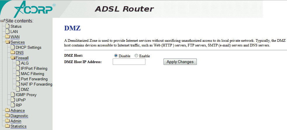 ADSL LAN410 Services - Firewall - DMZ