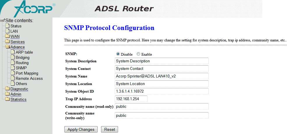 Advance - SNMP Protocol Configuration  