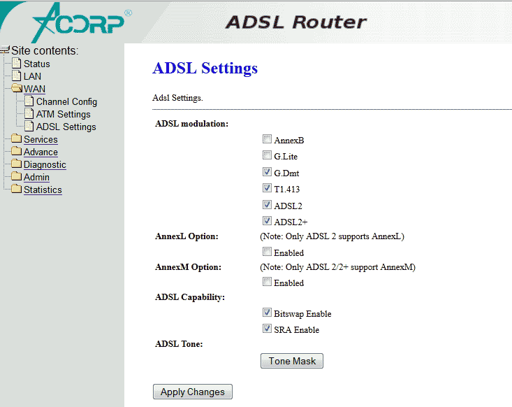  WAN - ADSL Settings