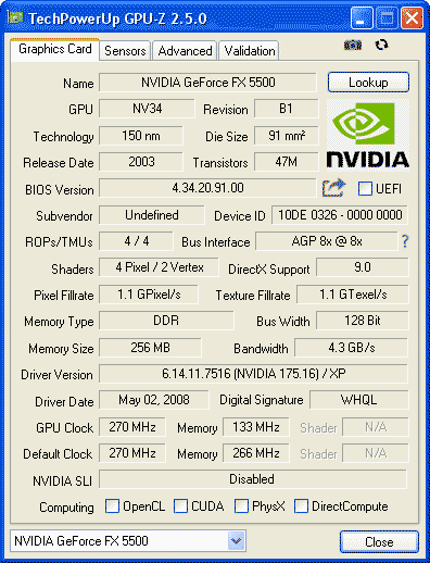 GeForce FX5500 ��������� GPU-Z ���������� � ����������