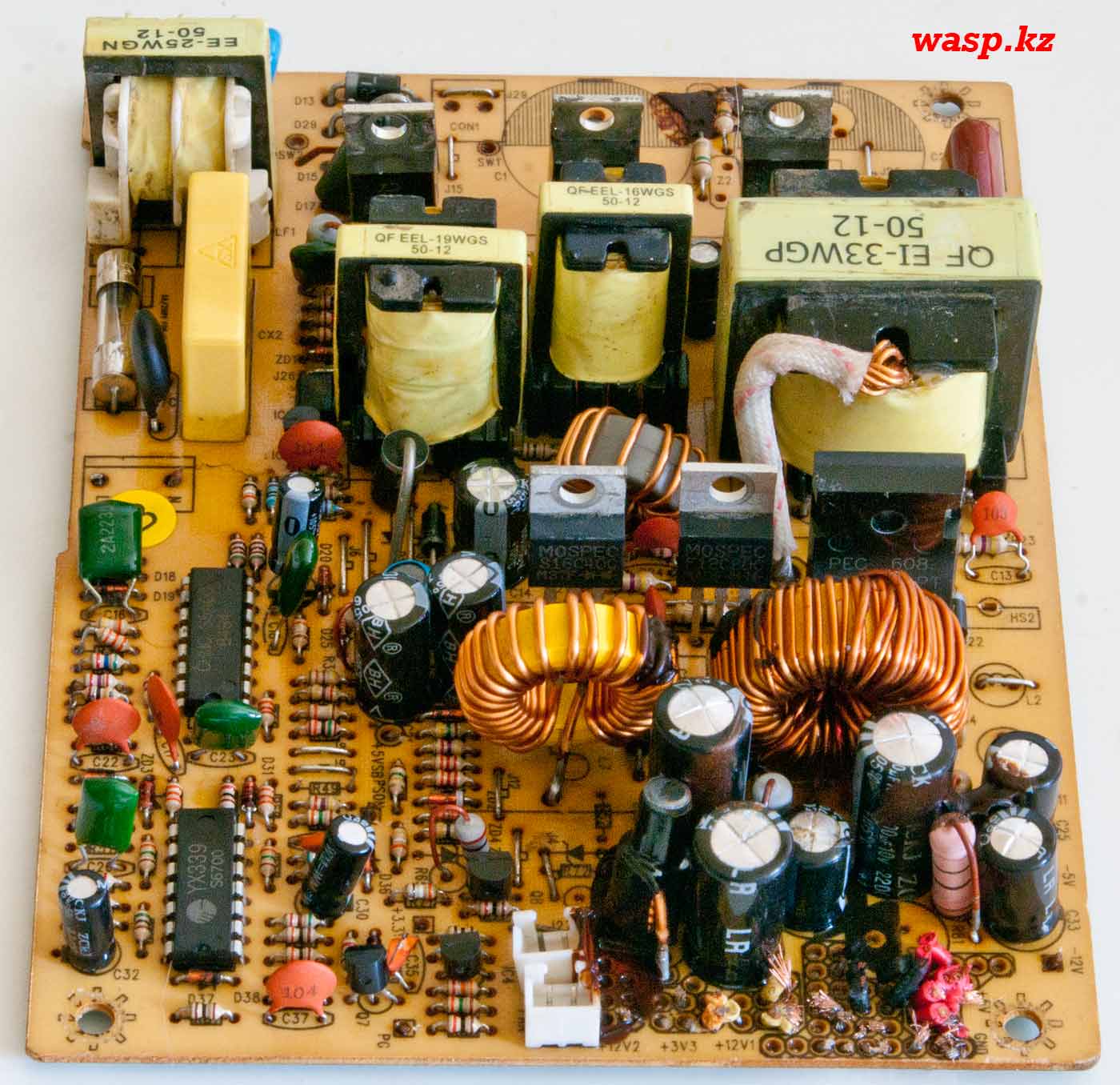 MT P4 ATX-350 выходные цепи, дроссель групповой стабилизации, конденсаторы