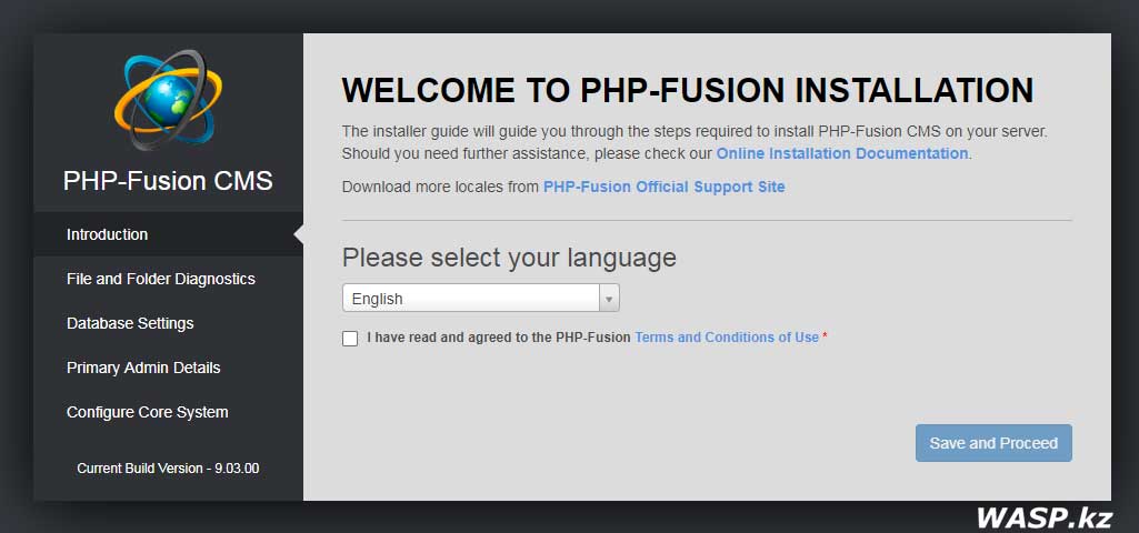 PHP-Fusion 9.03.00 выбор русского языка при установке