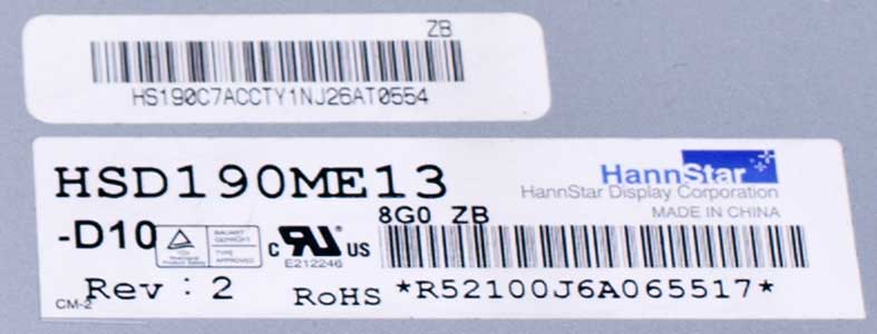 HannStar HSD190ME13-D10 Rev:2 этикетка на LCD панели мониторы и телефизоры