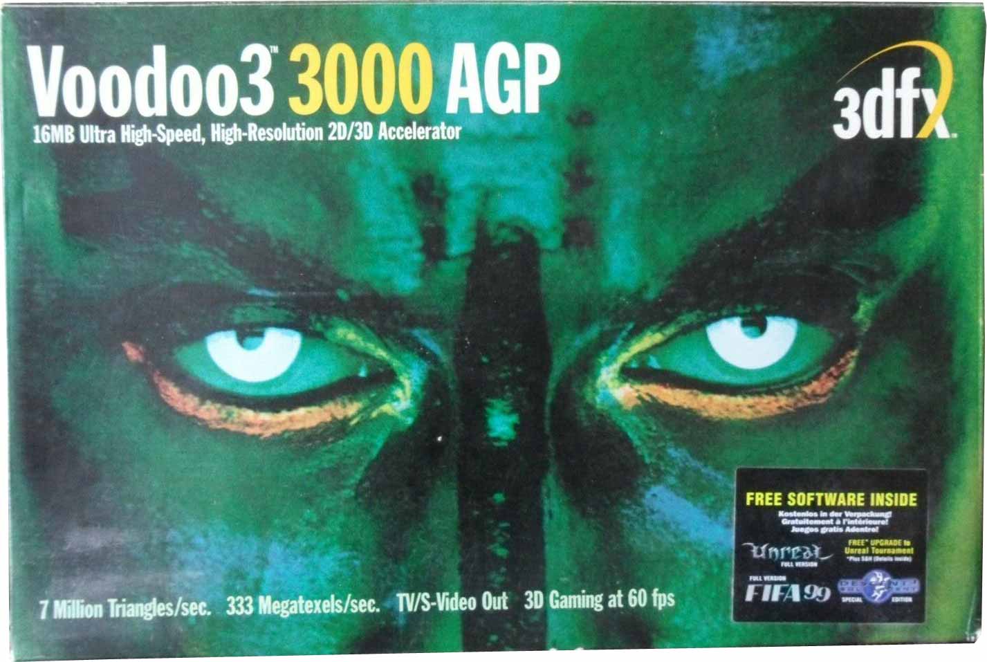 Voodoo 3 3000 AGP коробка с видеокартой, лицевая сторона