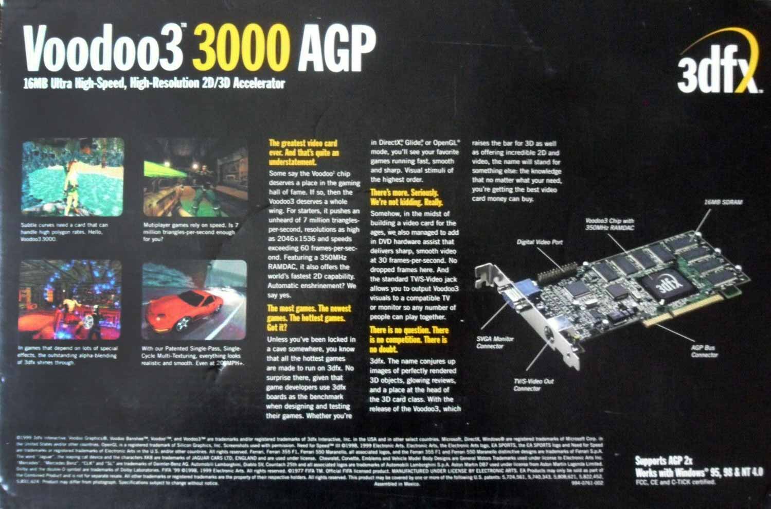 3Dfx Voodoo 3 3000 AGP 1999 год, отличная видеокарта своего времени
