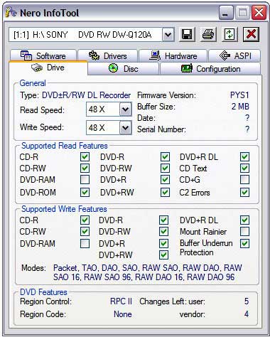 пишущий привод DVD-RW Sony Q120A, тесты