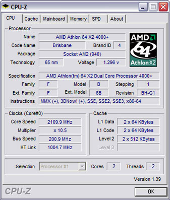 test CPU-Z о процессоре AMD Athlon 64 X2 4000+