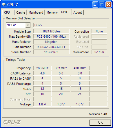 Kingston KVR800D2N6/1G timing 