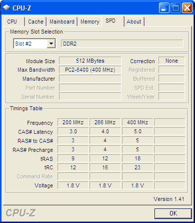 SPD памяти Zeppelin 512MB DDR2 800 МГц (РС6400) - CPU-Z