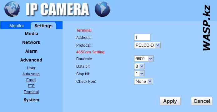 HD-IP1060W-A настройка Terminal камеры наблюдения