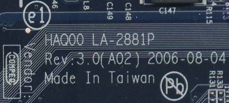 маркировка HAQ00 LA-2881P Rev:3.0 (A02) Compeq
