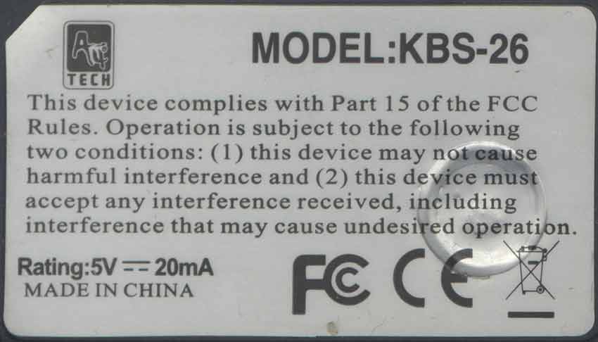 A4Tech KBS-26 этикетка клавиатуры