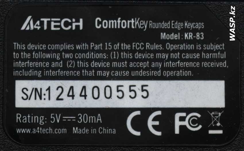 A4Tech KR-83 этикетка клавиатуры Comfort Key