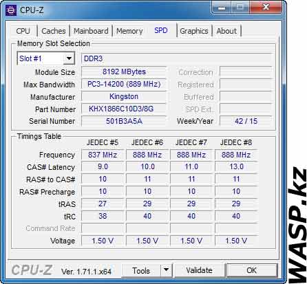 Kingston HyperX Fury HX318C10FB/8 данные SPD