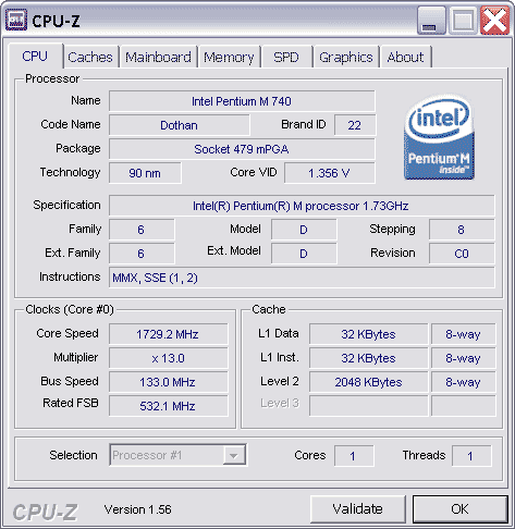 Sony Vaio VGN-FS790B разгон процессора Pentium M 740