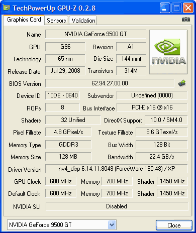 texture fillrate A&G GeForce 9500GT TC512