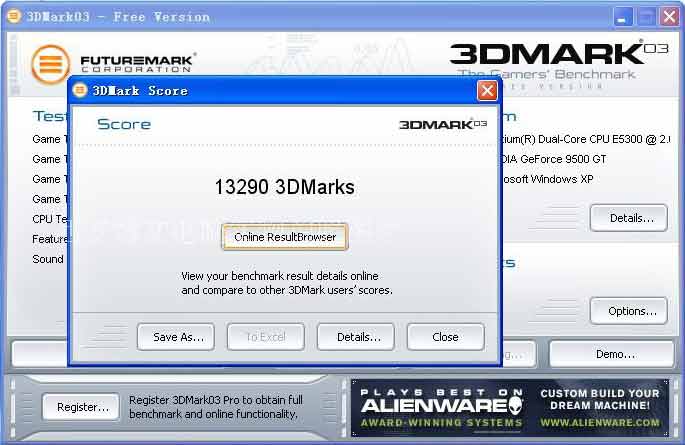 GeForce 9500GT Colorful тест в 3DMark03