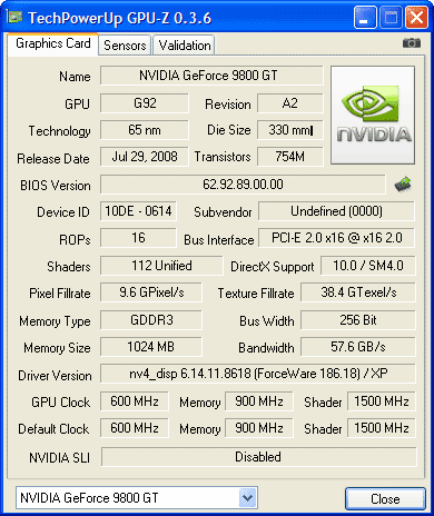 10DE - 0614   Forsa GeForce 9800GT