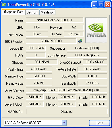 J&W GeForce 8600GT данные JWN86GT-2563-DVT