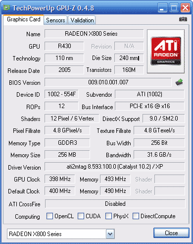 данные и разгон видеокарты ATI Radeon X800GTO