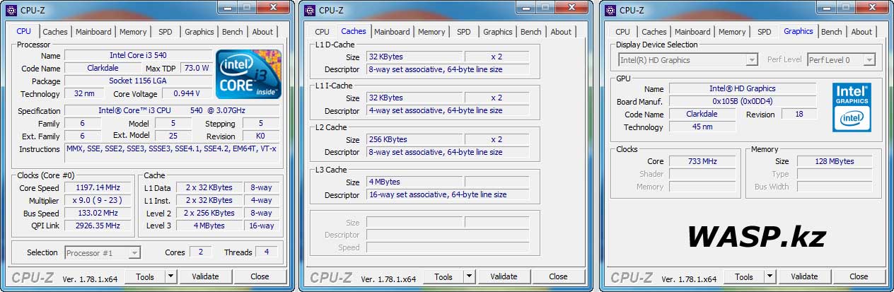 Intel Core i3 540 SLBTD данные из CPU-Z на этот процессор