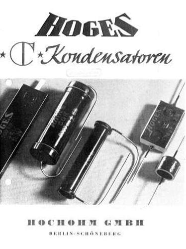 HOGES каталог конденсаторов 1930 годы, Германия