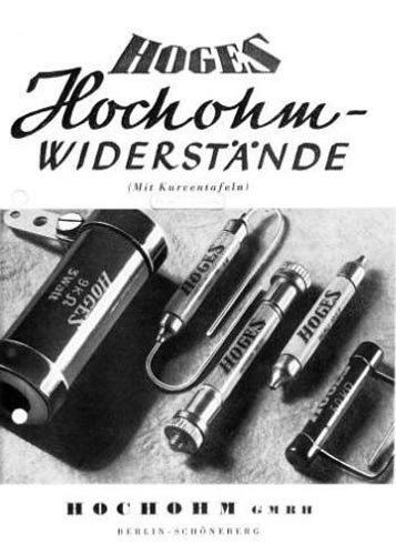 Каталог резисторов HOGES 1930 годы, Германия