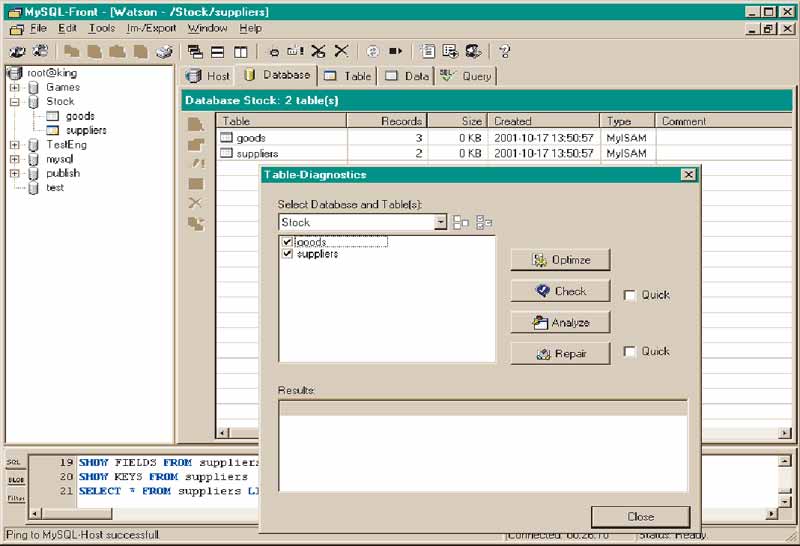 В состав MySQL входят средства диагностики и восстановления испорченных данных