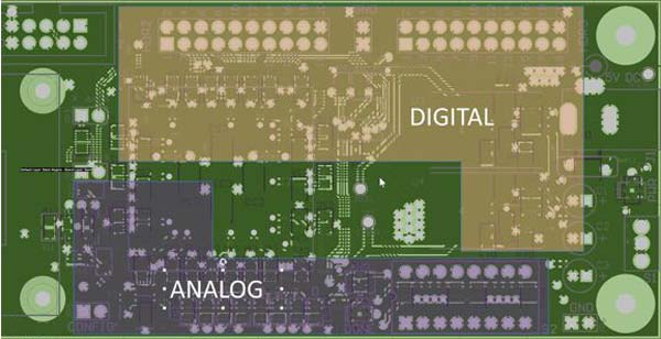 Пример изоляции цифровых и аналоговых компонентов электроники
