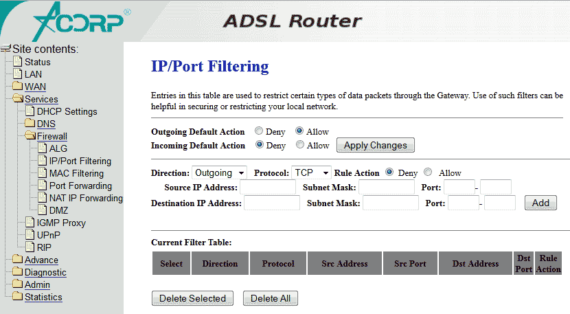 Services - Firewall - IP/Port Filtering