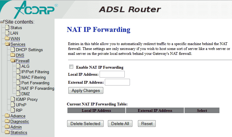 Services - Firewall - NAT IP Forwarding 