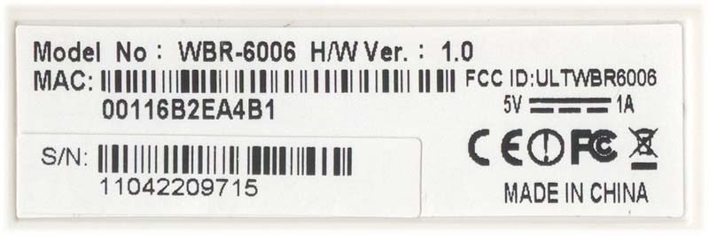 FCC ID: TWBR6006 Levelone WBR-6006 