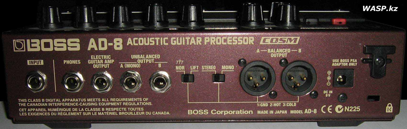 BOSS AD-8 задняя панель гитарного процессора