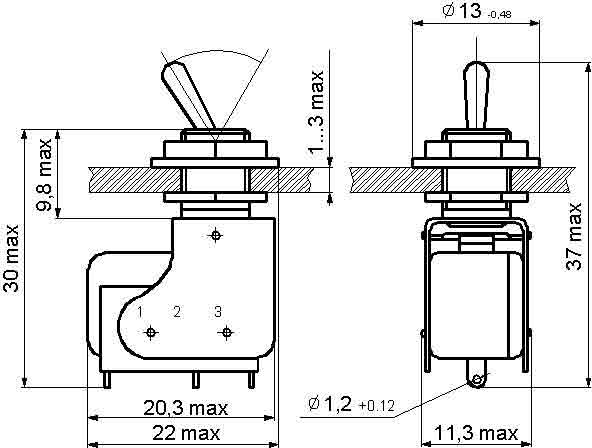 МТ-1 чертежи и размеры для монтажа тумблера