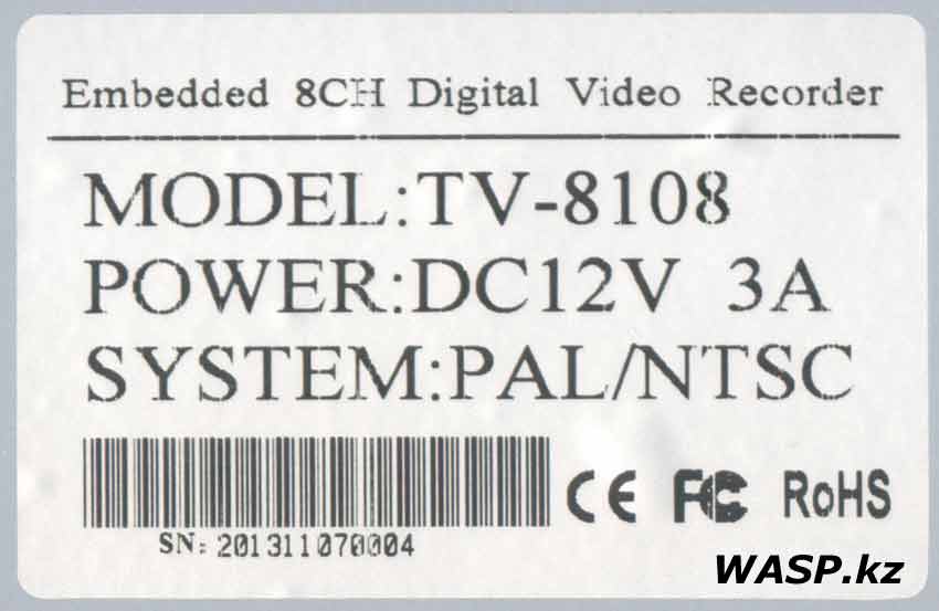 CCTV DVR TV-8108 этикетка с данными регистратора